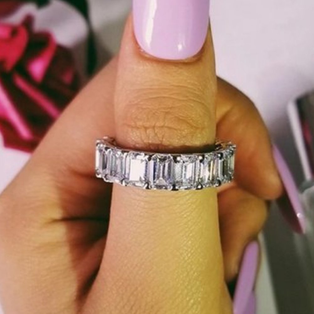 NEW 925 Silver Baguette Diamond Full Eternity Ring